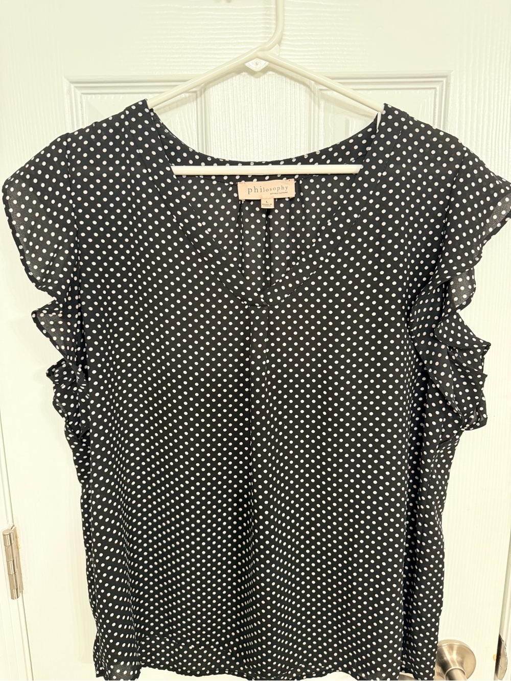 Philosophy Black and White Polka Dot Ruffle Sleeve Blouse